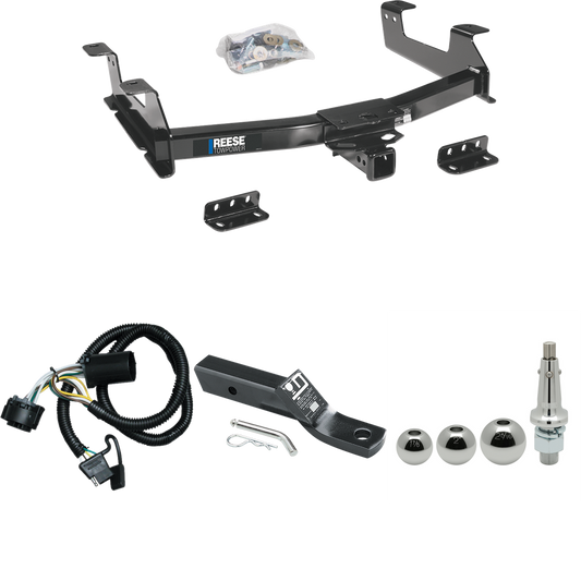 Fits 2011-2014 Chevrolet Silverado 2500 HD Trailer Hitch Tow PKG w/ 4-Flat Wiring + Ball Mount w/ 2" Drop + Interchangeable Ball 1-7/8" & 2" & 2-5/16" By Reese Towpower