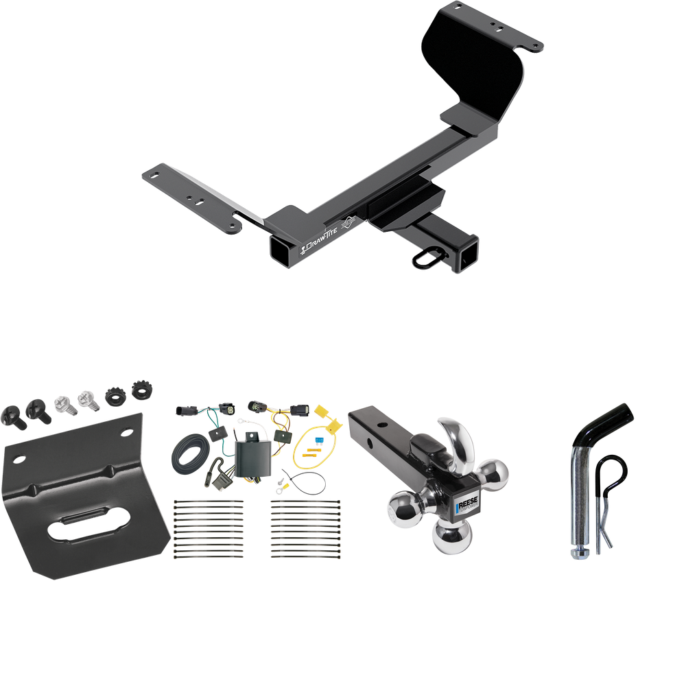 Fits 2018-2021 Chevrolet Equinox Trailer Hitch Tow PKG w/ 4-Flat Wiring Harness + Triple Ball Ball Mount 1-7/8" & 2" & 2-5/16" Trailer Balls w/ Tow Hook + Pin/Clip + Wiring Bracket (For Premier, Except Models w/1.6L Diesel Engine Models) By Draw-Tite