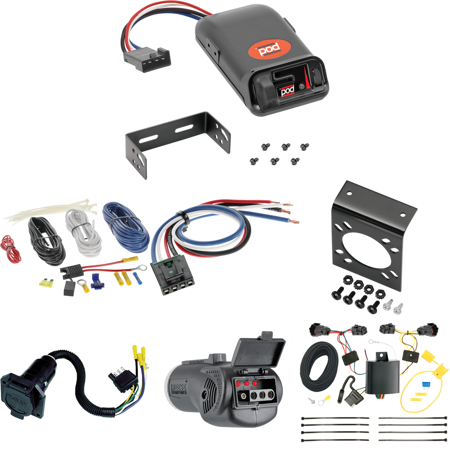 Fits 2014-2020 KIA Sorento 7-Way RV Wiring + Pro Series POD Brake Control + Generic BC Wiring Adapter + 2 in 1 Tester & 7-Way to 4-Way Adapter (For w/I4 Engine Models) By Tekonsha