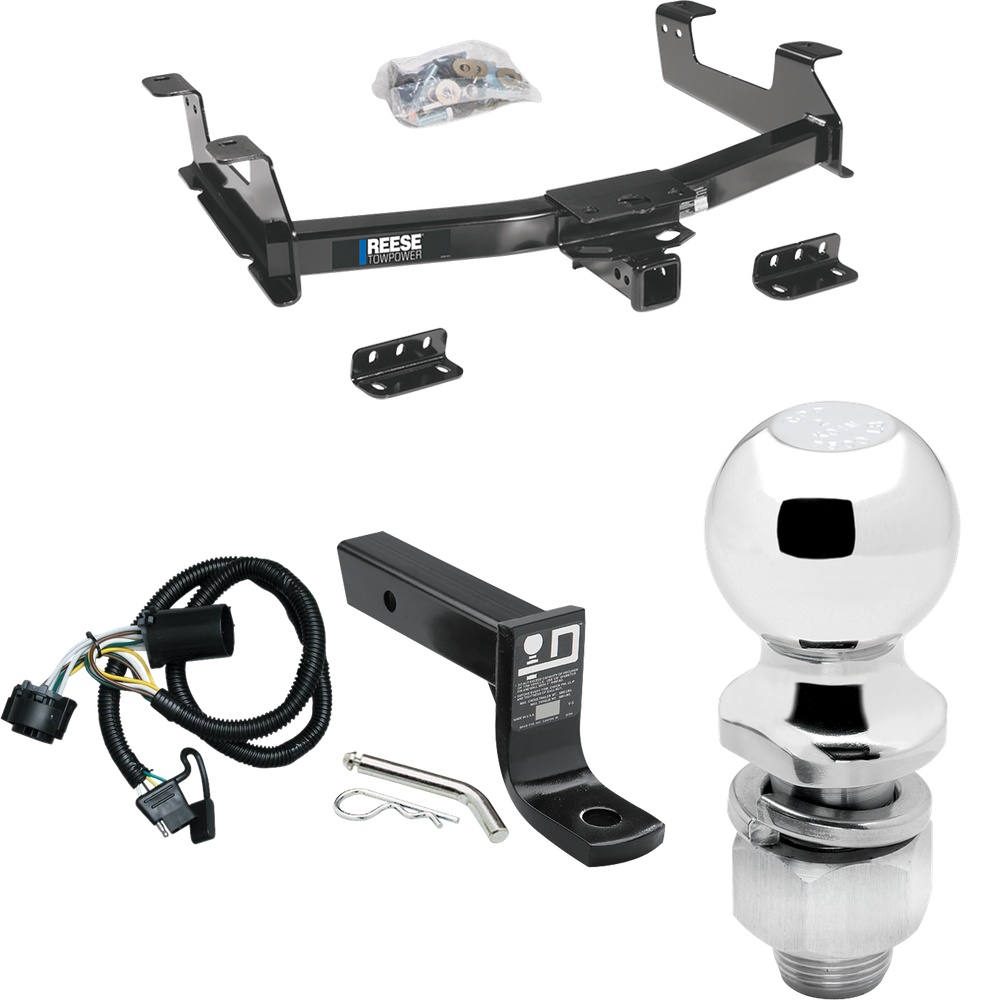 Fits 2011-2014 Chevrolet Silverado 3500 HD Trailer Hitch Tow PKG w/ 4-Flat Wiring + Ball Mount w/ 4" Drop + 2" Ball By Reese Towpower