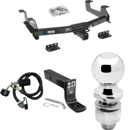 Fits 2011-2014 Chevrolet Silverado 3500 HD Trailer Hitch Tow PKG w/ 4-Flat Wiring + Ball Mount w/ 4" Drop + 2" Ball By Reese Towpower