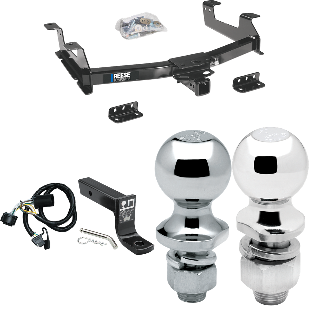 Fits 2011-2014 GMC Sierra 2500 HD Trailer Hitch Tow PKG w/ 4-Flat Wiring + Ball Mount w/ 4" Drop + 2" Ball + 1-7/8" Ball By Reese Towpower