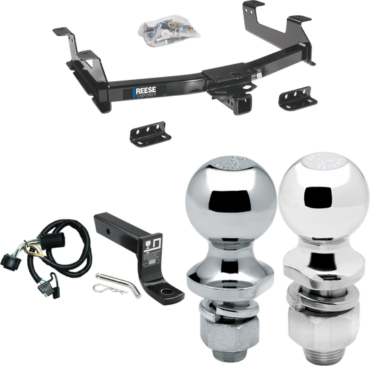 Fits 2011-2014 GMC Sierra 2500 HD Trailer Hitch Tow PKG w/ 4-Flat Wiring + Ball Mount w/ 4" Drop + 2" Ball + 1-7/8" Ball By Reese Towpower