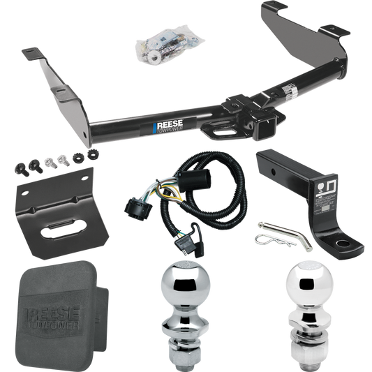 Fits 2007-2010 GMC Sierra 3500 HD Trailer Hitch Tow PKG w/ 4-Flat Wiring + Ball Mount w/ 4" Drop + 2" Ball + 1-7/8" Ball + Wiring Bracket + Hitch Cover By Reese Towpower