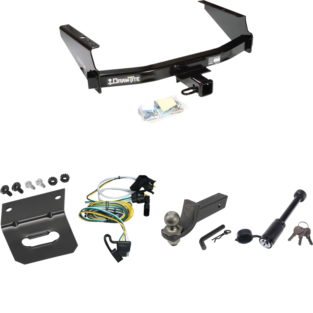 Fits 2000-2003 Ford F-150 Trailer Hitch Tow PKG w/ 4-Flat Wiring + Interlock Tactical Starter Kit w/ 2" Drop & 2" Ball + Tactical Dogbone Lock + Wiring Bracket (For SuperCrew Models) By Draw-Tite