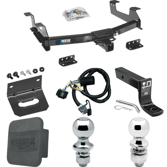 Fits 2011-2014 GMC Sierra 3500 HD Trailer Hitch Tow PKG w/ 4-Flat Wiring + Ball Mount w/ 4" Drop + 2" Ball + 1-7/8" Ball + Wiring Bracket + Hitch Cover By Reese Towpower