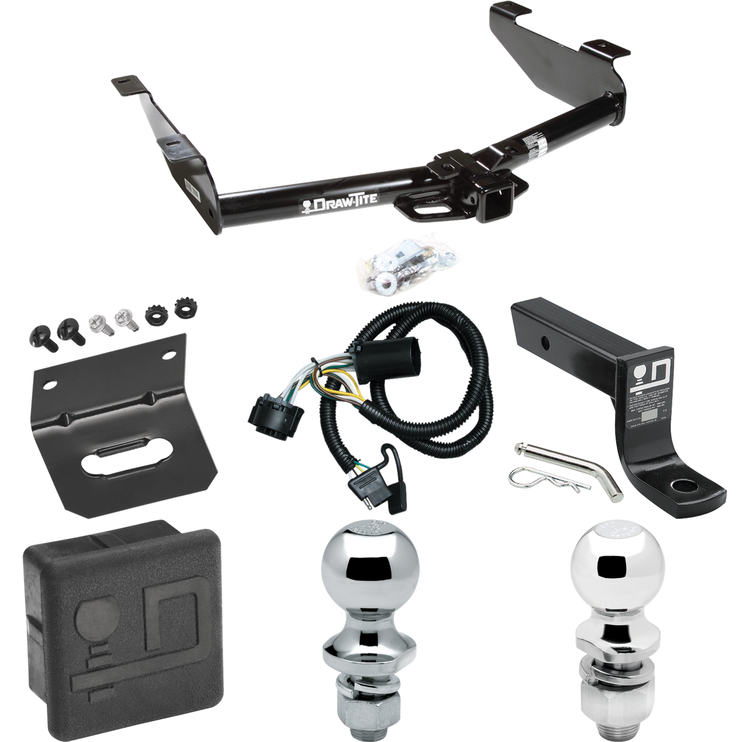 Fits 2007-2010 GMC Sierra 2500 HD Trailer Hitch Tow PKG w/ 4-Flat Wiring + Ball Mount w/ 4" Drop + 2" Ball + 1-7/8" Ball + Wiring Bracket + Hitch Cover By Draw-Tite