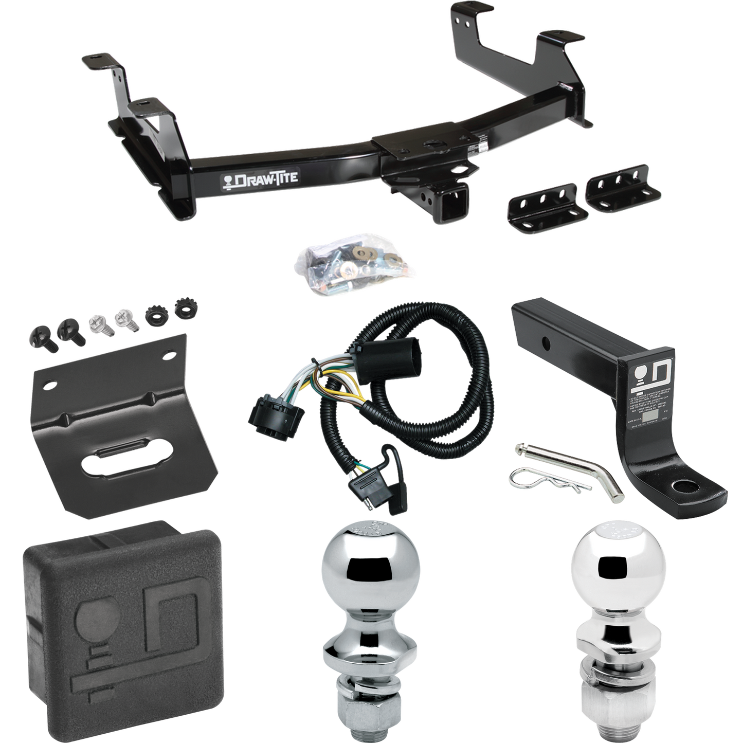 Fits 2011-2014 GMC Sierra 2500 HD Trailer Hitch Tow PKG w/ 4-Flat Wiring + Ball Mount w/ 4" Drop + 2" Ball + 1-7/8" Ball + Wiring Bracket + Hitch Cover By Draw-Tite