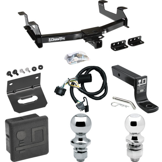 Fits 2011-2014 GMC Sierra 2500 HD Trailer Hitch Tow PKG w/ 4-Flat Wiring + Ball Mount w/ 4" Drop + 2" Ball + 1-7/8" Ball + Wiring Bracket + Hitch Cover By Draw-Tite