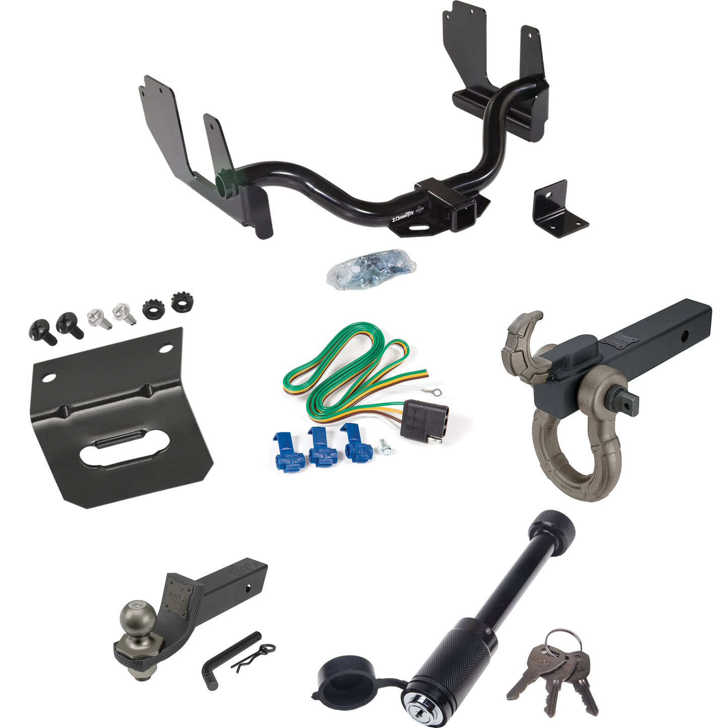 Fits 2005-2005 Ford F-150 Trailer Hitch Tow PKG w/ 4-Flat Wiring + Interlock Tactical Starter Kit w/ 2" Drop & 2" Ball + Tactical Hook & Shackle Mount + Tactical Dogbone Lock + Wiring Bracket (For Flareside Models) By Draw-Tite