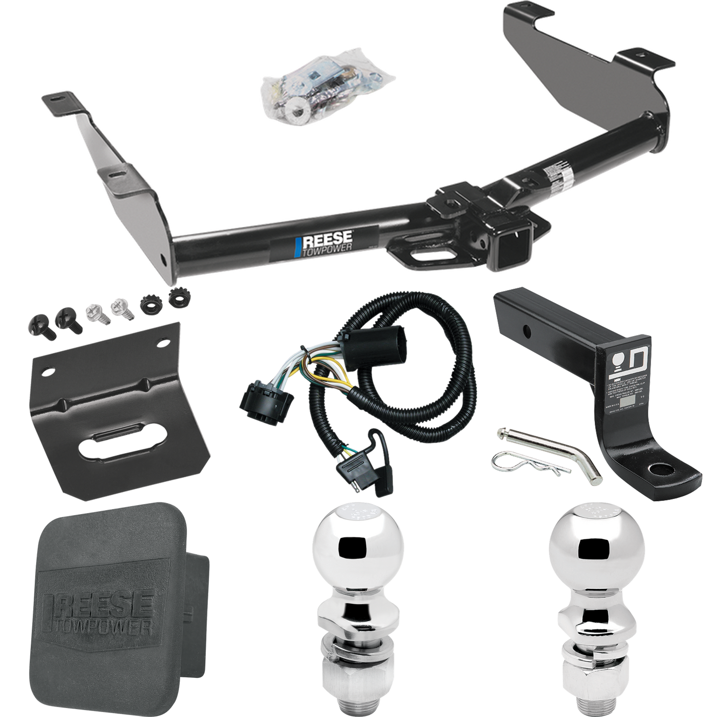 Fits 2007-2010 Chevrolet Silverado 3500 HD Trailer Hitch Tow PKG w/ 4-Flat Wiring + Ball Mount w/ 4" Drop + 2" Ball + 2-5/16" Ball + Wiring Bracket + Hitch Cover By Reese Towpower