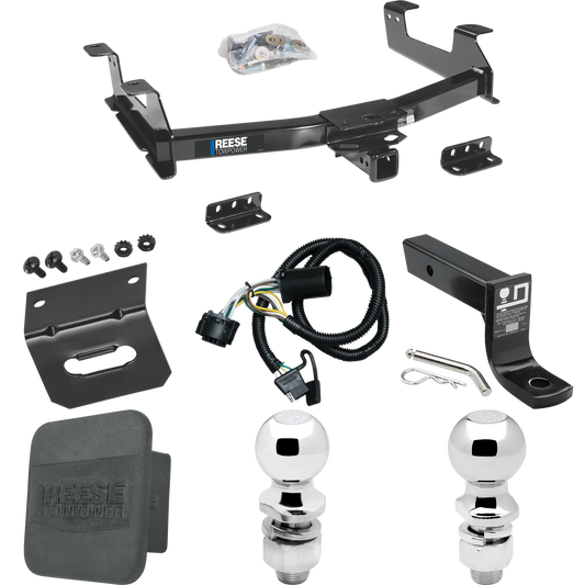 Fits 2011-2014 Chevrolet Silverado 3500 HD Trailer Hitch Tow PKG w/ 4-Flat Wiring + Ball Mount w/ 4" Drop + 2" Ball + 2-5/16" Ball + Wiring Bracket + Hitch Cover By Reese Towpower