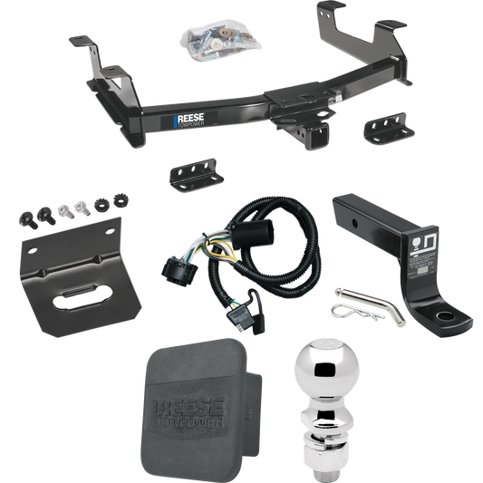 Fits 2011-2014 Chevrolet Silverado 2500 HD Trailer Hitch Tow PKG w/ 4-Flat Wiring + Ball Mount w/ 4" Drop + 2-5/16" Ball + Wiring Bracket + Hitch Cover By Reese Towpower