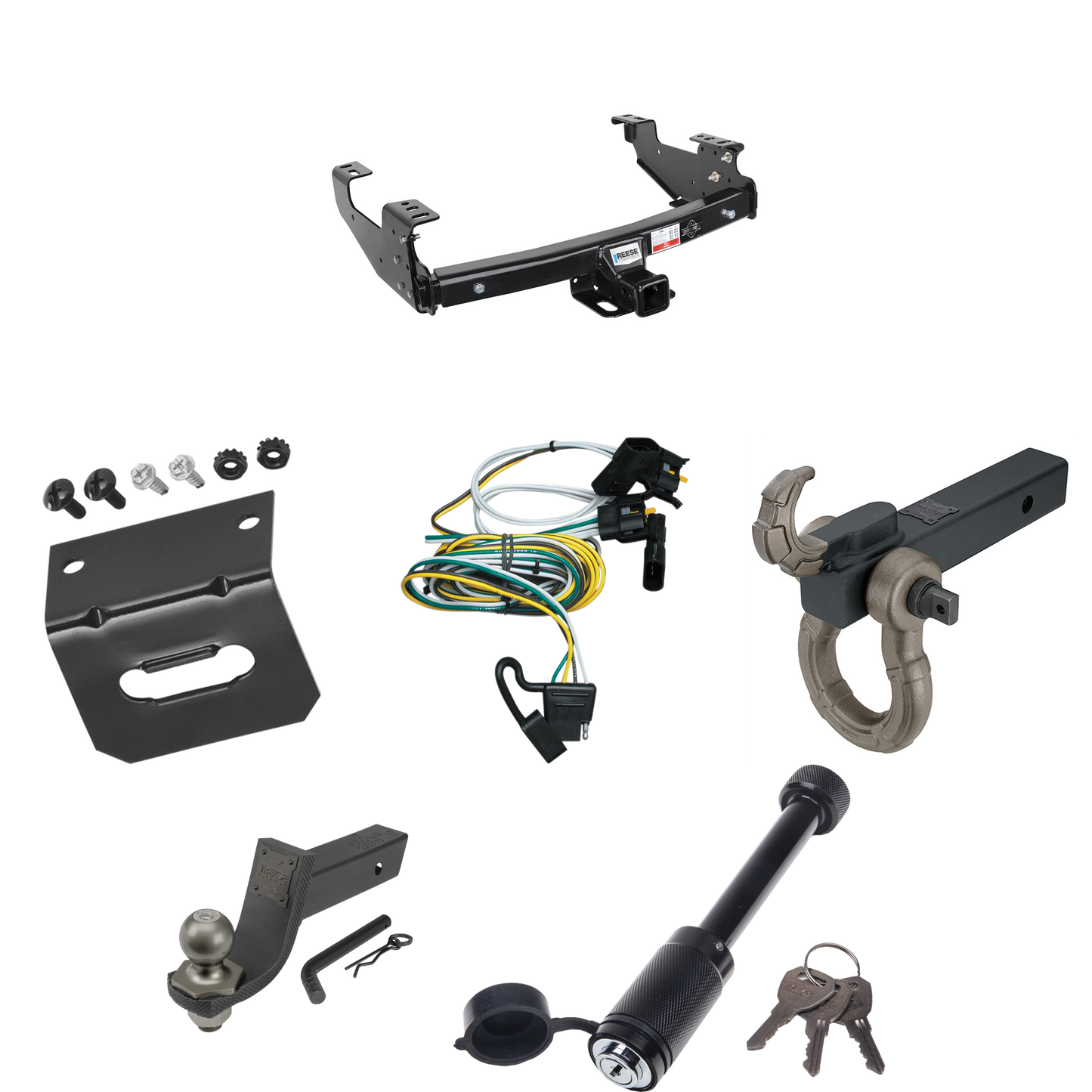 Fits 2004-2004 Ford F-150 Heritage Trailer Hitch Tow PKG w/ 4-Flat Wiring + Interlock Tactical Starter Kit w/ 3-1/4" Drop & 2" Ball + Tactical Hook & Shackle Mount + Tactical Dogbone Lock + Wiring Bracket By Reese Towpower