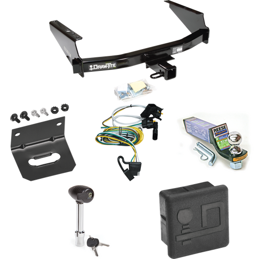 Fits 2000-2003 Ford F-150 Trailer Hitch Tow PKG w/ 4-Flat Wiring + Starter Kit Ball Mount w/ 2" Drop & 1-7/8" Ball + Wiring Bracket + Hitch Lock + Hitch Cover (For SuperCrew Models) By Draw-Tite