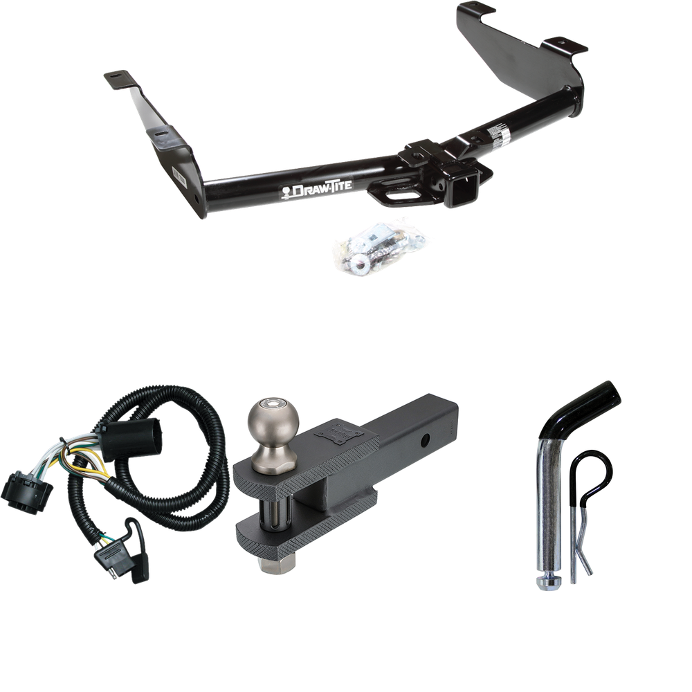 Fits 2007-2010 GMC Sierra 2500 HD Trailer Hitch Tow PKG w/ 4-Flat Wiring + Clevis Hitch Ball Mount w/ 2" Ball + Pin/Clip By Draw-Tite