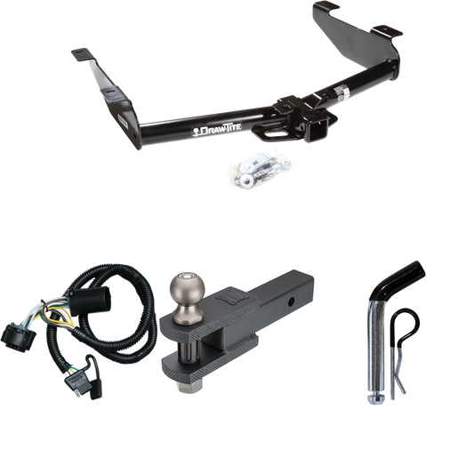 Fits 2007-2010 GMC Sierra 2500 HD Trailer Hitch Tow PKG w/ 4-Flat Wiring + Clevis Hitch Ball Mount w/ 2" Ball + Pin/Clip By Draw-Tite