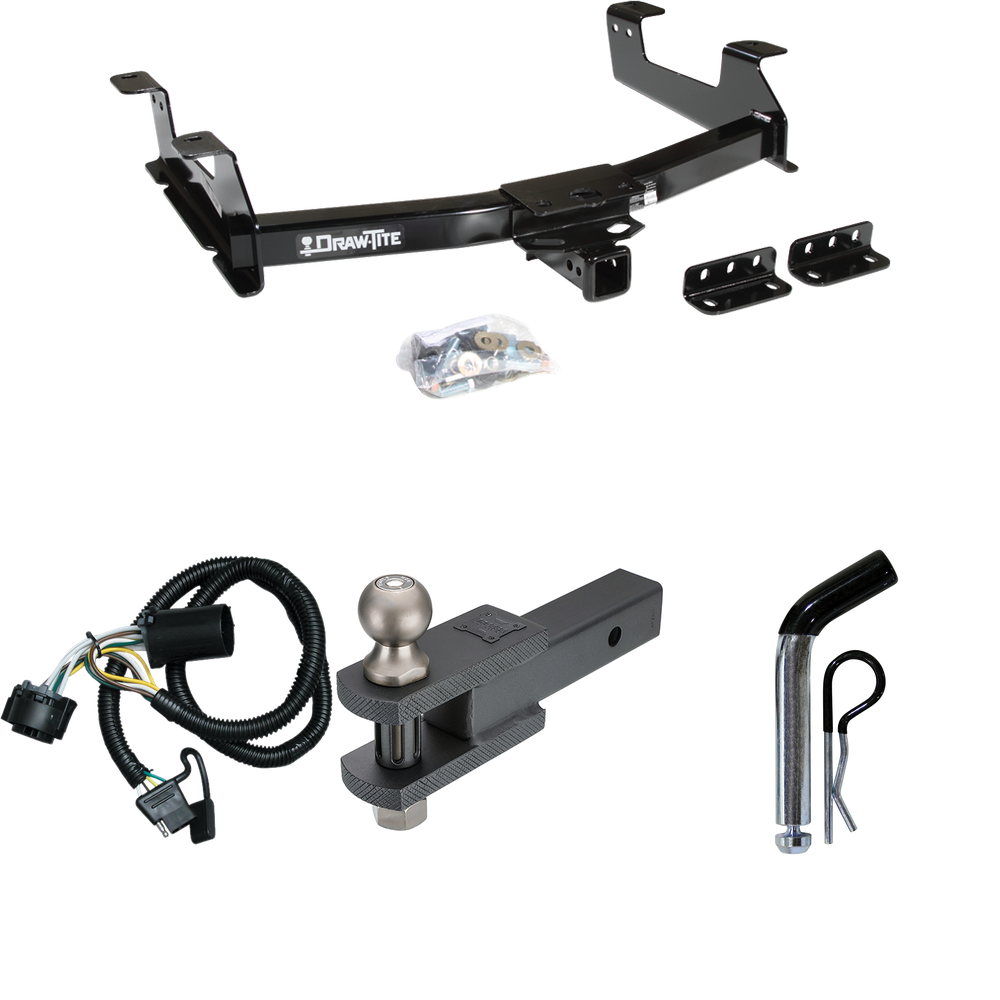 Fits 2011-2014 GMC Sierra 2500 HD Trailer Hitch Tow PKG w/ 4-Flat Wiring + Clevis Hitch Ball Mount w/ 2" Ball + Pin/Clip By Draw-Tite