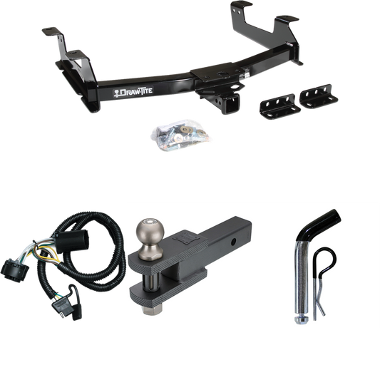 Fits 2011-2014 GMC Sierra 2500 HD Trailer Hitch Tow PKG w/ 4-Flat Wiring + Clevis Hitch Ball Mount w/ 2" Ball + Pin/Clip By Draw-Tite