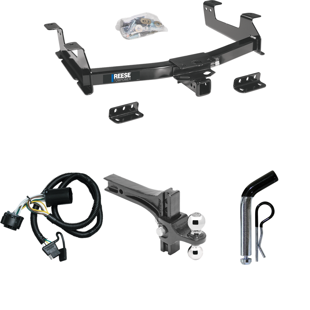 Fits 2011-2014 Chevrolet Silverado 2500 HD Trailer Hitch Tow PKG w/ 4-Flat Wiring + Dual Adjustable Drop Rise Ball Ball Mount 2" & 2-5/16" Trailer Balls + Pin/Clip By Reese Towpower