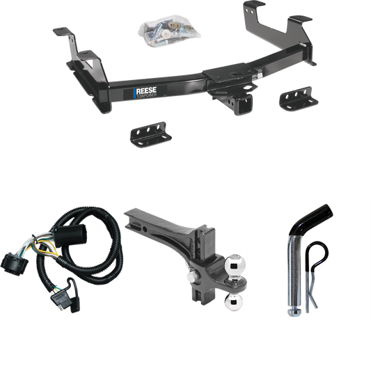 Se adapta al paquete de enganche de remolque Chevrolet Silverado 2500 HD 2011-2014 con cableado de 4 planos + soporte de bola de elevación de caída ajustable doble bolas de remolque de 2" y 2-5/16" + pasador/clip de Reese Towpower