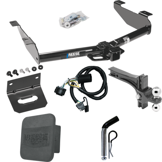 Fits 2007-2010 GMC Sierra 3500 HD Trailer Hitch Tow PKG w/ 4-Flat Wiring + Dual Adjustable Drop Rise Ball Ball Mount 2" & 2-5/16" Trailer Balls + Pin/Clip + Wiring Bracket + Hitch Cover By Reese Towpower