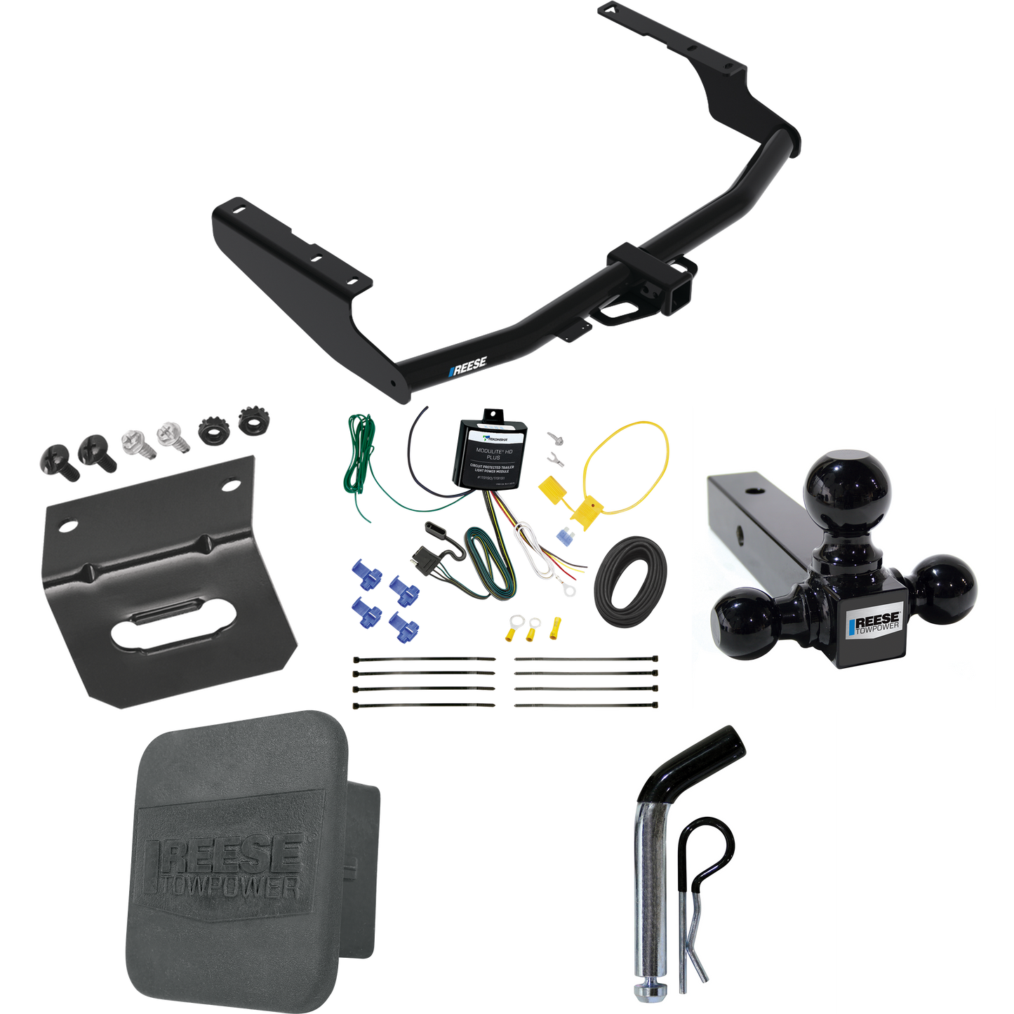 Fits 2018-2021 Lexus RX350L Trailer Hitch Tow PKG w/ 4-Flat Wiring + Triple Ball Ball Mount 1-7/8" & 2" & 2-5/16" Trailer Balls + Pin/Clip + Wiring Bracket + Hitch Cover By Reese Towpower