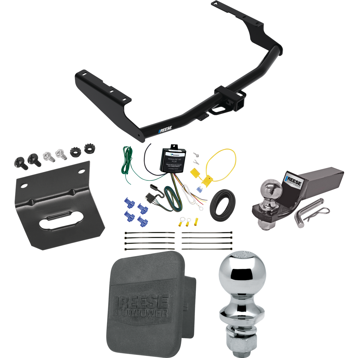 Fits 2018-2021 Lexus RX350L Trailer Hitch Tow PKG w/ 4-Flat Wiring + Starter Kit Ball Mount w/ 2" Drop & 2" Ball + 1-7/8" Ball + Wiring Bracket + Hitch Cover By Reese Towpower