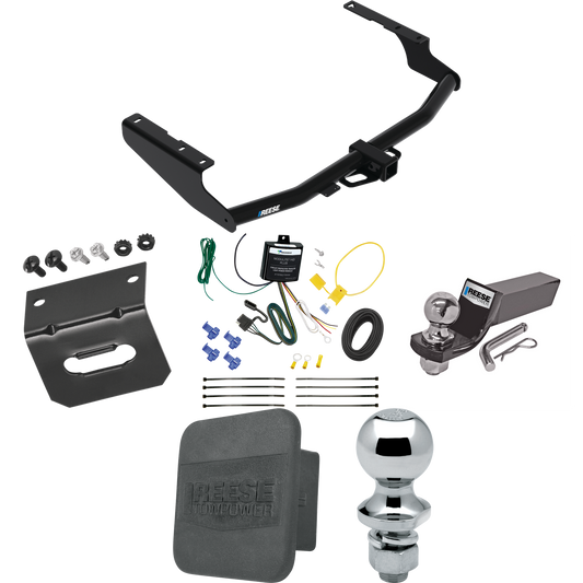 Fits 2018-2021 Lexus RX350L Trailer Hitch Tow PKG w/ 4-Flat Wiring + Starter Kit Ball Mount w/ 2" Drop & 2" Ball + 1-7/8" Ball + Wiring Bracket + Hitch Cover By Reese Towpower