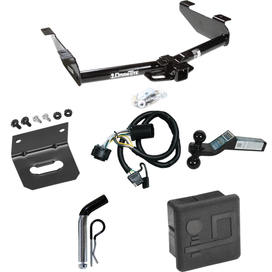 Fits 2007-2010 GMC Sierra 2500 HD Trailer Hitch Tow PKG w/ 4-Flat Wiring + Dual Ball Ball Mount 2" & 2-5/16" Trailer Balls + Pin/Clip + Wiring Bracket + Hitch Cover By Draw-Tite