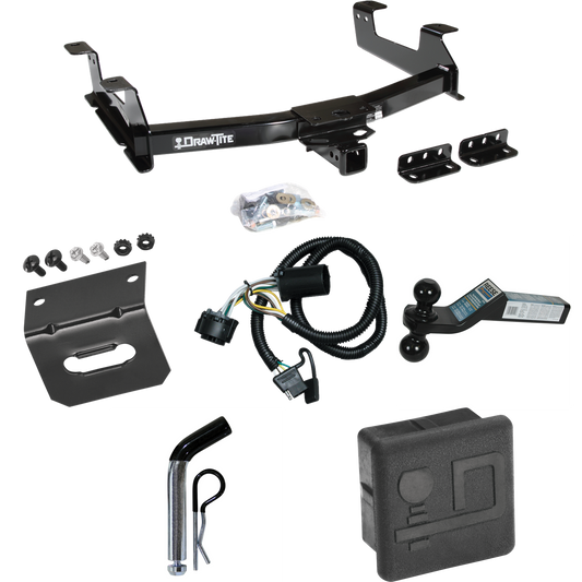 Fits 2011-2014 GMC Sierra 2500 HD Trailer Hitch Tow PKG w/ 4-Flat Wiring + Dual Ball Ball Mount 2" & 2-5/16" Trailer Balls + Pin/Clip + Wiring Bracket + Hitch Cover By Draw-Tite