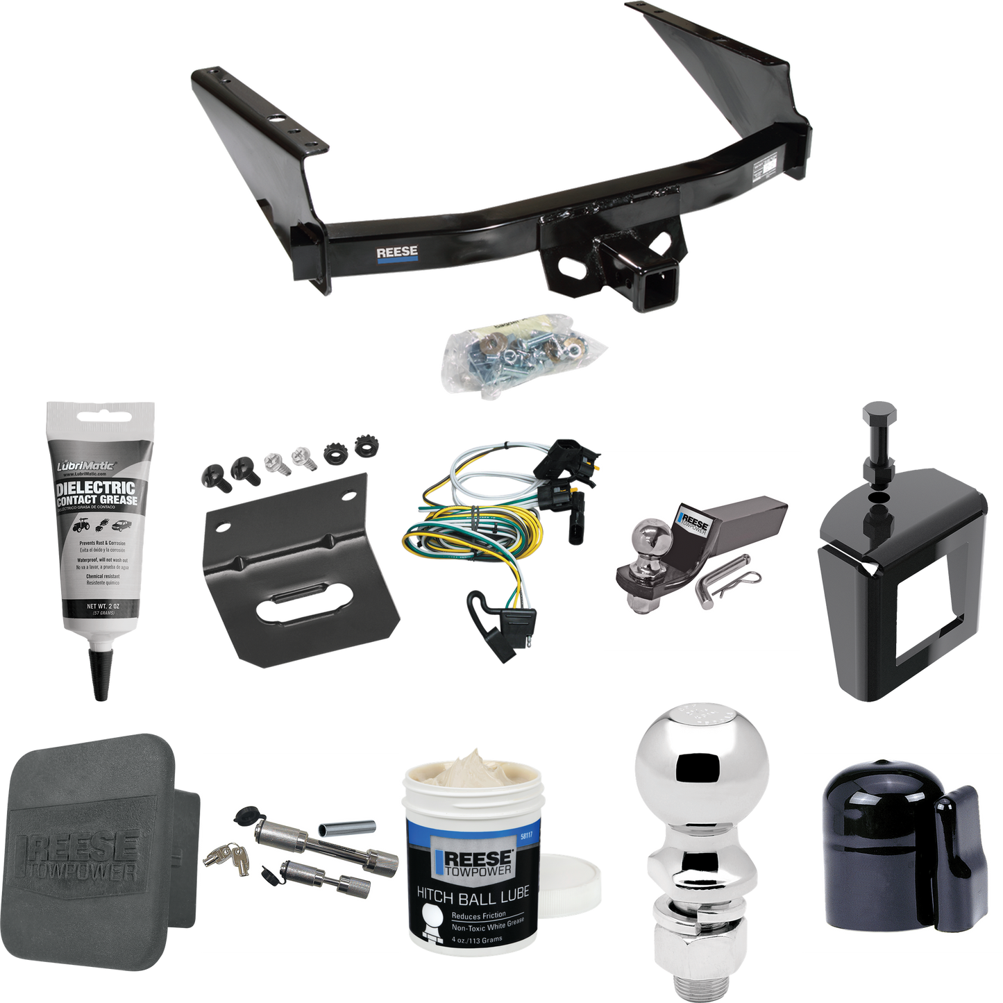 Fits 2004-2004 Ford F-150 Heritage Trailer Hitch Tow PKG w/ 4-Flat Wiring + Starter Kit Ball Mount w/ 2" Drop & 2" Ball + 2-5/16" Ball + Wiring Bracket + Dual Hitch & Coupler Locks + Hitch Cover + Wiring Tester + Ball Lube +Electric Grease + Ball Wre