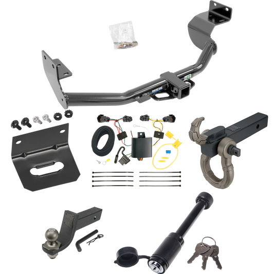 Fits 2014-2015 KIA Sorento Trailer Hitch Tow PKG w/ 4-Flat Wiring + Interlock Tactical Starter Kit w/ 3-1/4" Drop & 2" Ball + Tactical Hook & Shackle Mount + Tactical Dogbone Lock + Wiring Bracket (For w/I4 Engine Models) By Reese Towpower