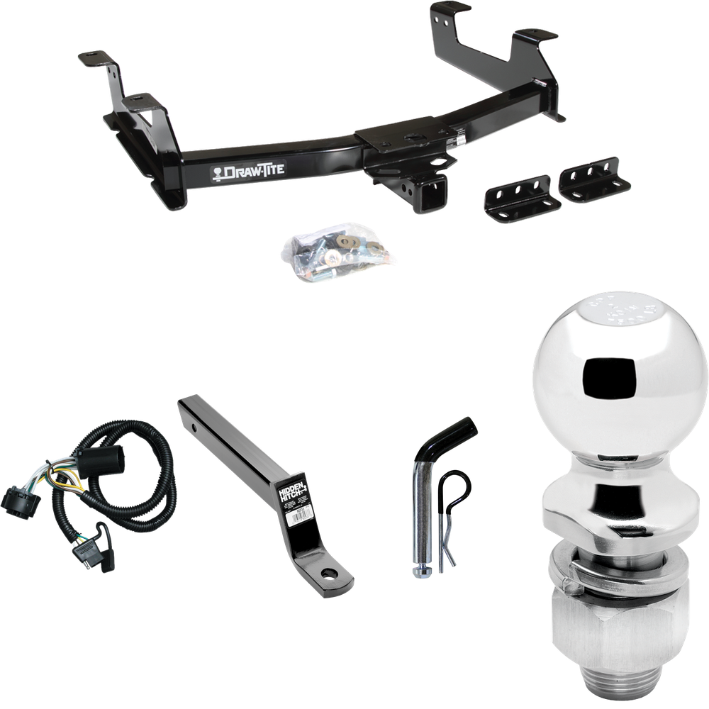 Fits 2011-2014 Chevrolet Silverado 2500 HD Trailer Hitch Tow PKG w/ 4-Flat Wiring + Extended 16" Long Ball Mount w/ 4" Drop + Pin/Clip + 2" Ball By Draw-Tite