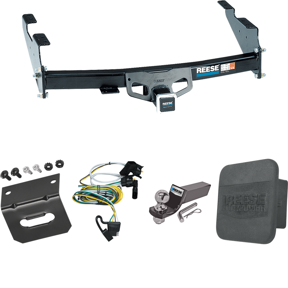 Fits 1997-2003 Ford F-150 Trailer Hitch Tow PKG w/ 4-Flat Wiring + Starter Kit Ball Mount w/ 2" Drop & 2" Ball + Wiring Bracket + Hitch Cover (For Flareside Models) By Reese Towpower