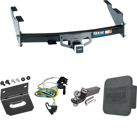 Fits 1997-2003 Ford F-150 Trailer Hitch Tow PKG w/ 4-Flat Wiring + Starter Kit Ball Mount w/ 2" Drop & 2" Ball + Wiring Bracket + Hitch Cover (For Flareside Models) By Reese Towpower