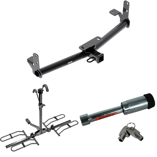 Fits 2002-2007 Saturn Vue Trailer Hitch Tow PKG w/ 2 Bike Plaform Style Carrier Rack + Hitch Lock (Excludes: Redline Models) By Reese Towpower