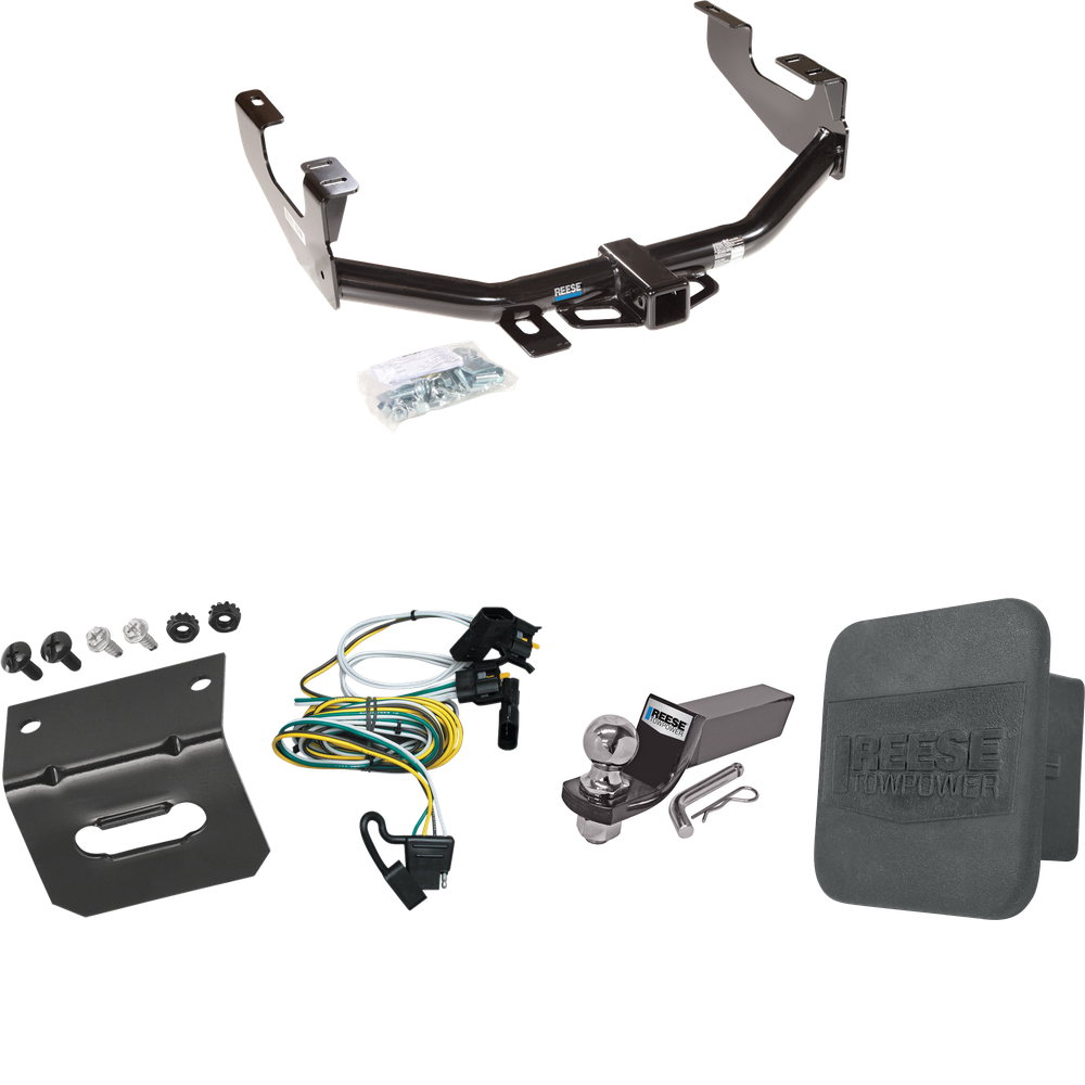 Fits 1997-2003 Ford F-150 Trailer Hitch Tow PKG w/ 4-Flat Wiring + Starter Kit Ball Mount w/ 2" Drop & 2" Ball + Wiring Bracket + Hitch Cover (For Flareside Models) By Reese Towpower