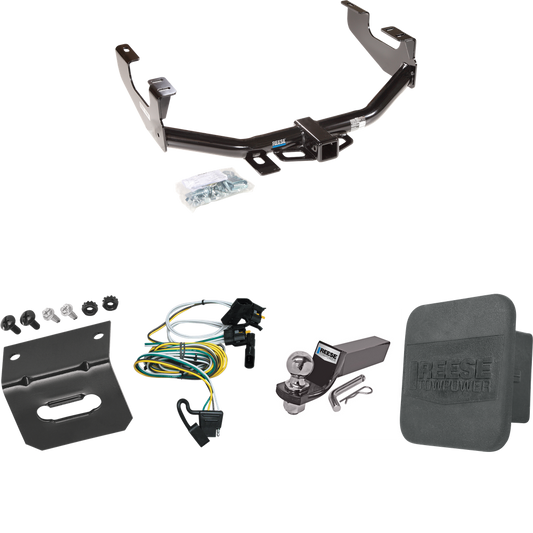 Fits 1997-2003 Ford F-150 Trailer Hitch Tow PKG w/ 4-Flat Wiring + Starter Kit Ball Mount w/ 2" Drop & 2" Ball + Wiring Bracket + Hitch Cover (For Flareside Models) By Reese Towpower