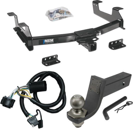 Fits 2011-2014 GMC Sierra 3500 HD Trailer Hitch Tow PKG w/ 4-Flat Wiring + Interlock Tactical Starter Kit w/ 3-1/4" Drop & 2" Ball By Reese Towpower