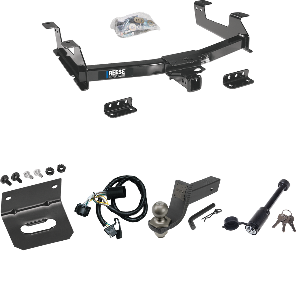 Fits 2011-2014 Chevrolet Silverado 3500 HD Trailer Hitch Tow PKG w/ 4-Flat Wiring + Interlock Tactical Starter Kit w/ 3-1/4" Drop & 2" Ball + Tactical Dogbone Lock + Wiring Bracket By Reese Towpower