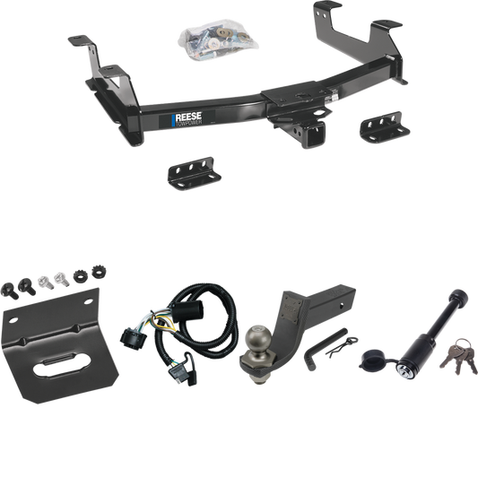 Fits 2011-2014 Chevrolet Silverado 3500 HD Trailer Hitch Tow PKG w/ 4-Flat Wiring + Interlock Tactical Starter Kit w/ 3-1/4" Drop & 2" Ball + Tactical Dogbone Lock + Wiring Bracket By Reese Towpower