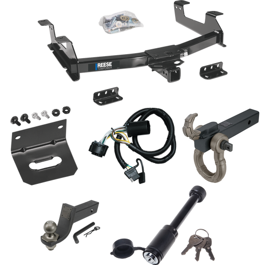 Fits 2011-2014 GMC Sierra 3500 HD Trailer Hitch Tow PKG w/ 4-Flat Wiring + Interlock Tactical Starter Kit w/ 3-1/4" Drop & 2" Ball + Tactical Hook & Shackle Mount + Tactical Dogbone Lock + Wiring Bracket By Reese Towpower