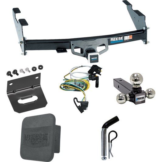 Fits 1997-2003 Ford F-150 Trailer Hitch Tow PKG w/ 4-Flat Wiring + Triple Ball Ball Mount 1-7/8" & 2" & 2-5/16" Trailer Balls + Pin/Clip + Wiring Bracket + Hitch Cover (For Flareside Models) By Reese Towpower