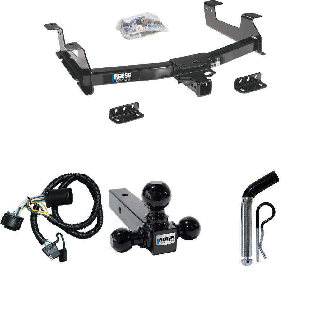 Fits 2011-2014 Chevrolet Silverado 2500 HD Trailer Hitch Tow PKG w/ 4-Flat Wiring + Triple Ball Ball Mount 1-7/8" & 2" & 2-5/16" Trailer Balls + Pin/Clip By Reese Towpower