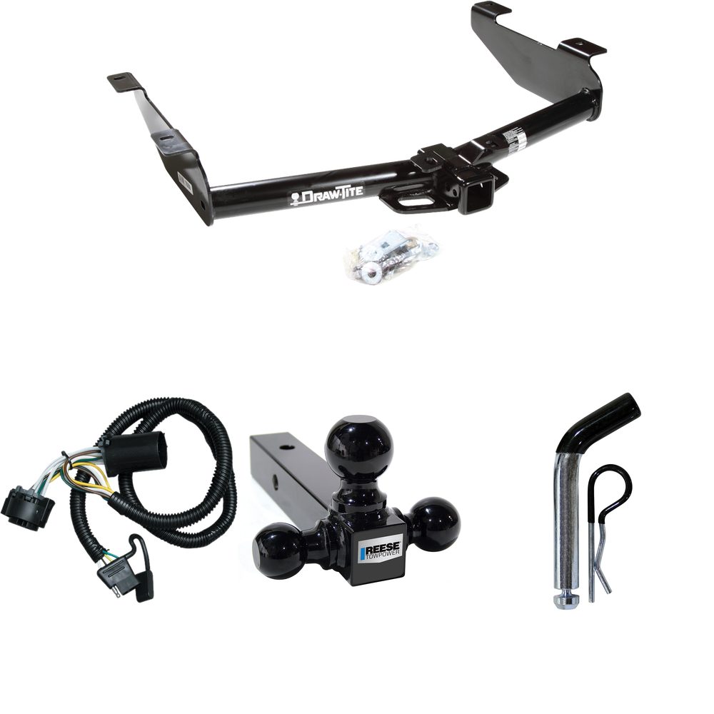 Fits 2007-2010 GMC Sierra 2500 HD Trailer Hitch Tow PKG w/ 4-Flat Wiring + Triple Ball Ball Mount 1-7/8" & 2" & 2-5/16" Trailer Balls + Pin/Clip By Draw-Tite