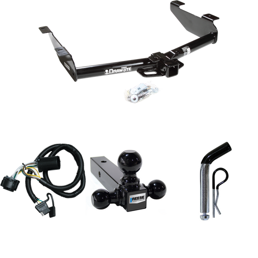 Fits 2007-2010 GMC Sierra 2500 HD Trailer Hitch Tow PKG w/ 4-Flat Wiring + Triple Ball Ball Mount 1-7/8" & 2" & 2-5/16" Trailer Balls + Pin/Clip By Draw-Tite