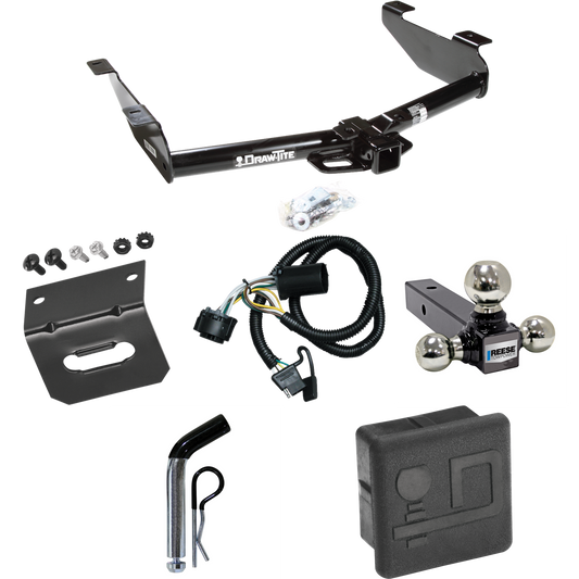 Fits 2007-2010 GMC Sierra 3500 HD Trailer Hitch Tow PKG w/ 4-Flat Wiring + Triple Ball Ball Mount 1-7/8" & 2" & 2-5/16" Trailer Balls + Pin/Clip + Wiring Bracket + Hitch Cover By Draw-Tite