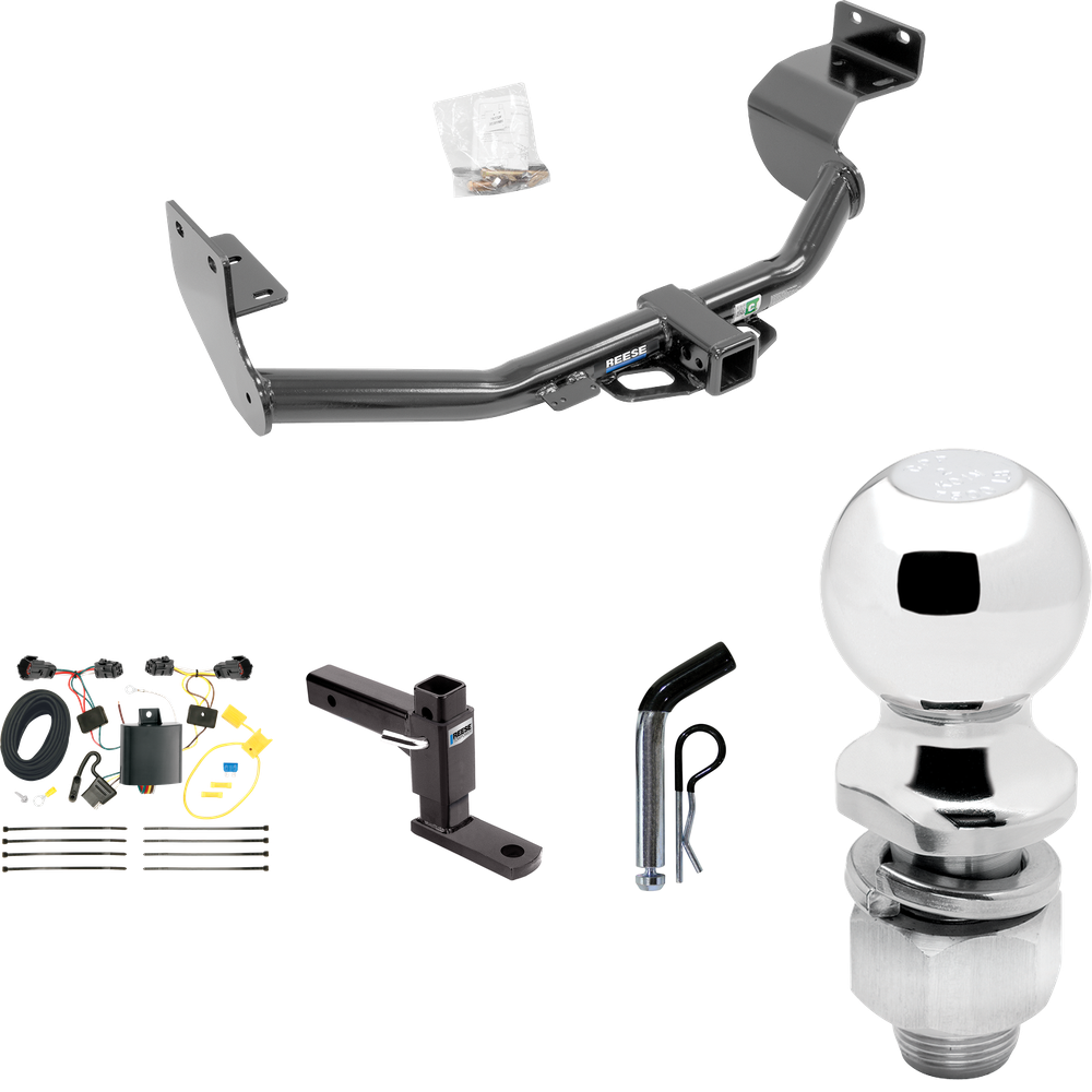 Fits 2014-2015 KIA Sorento Trailer Hitch Tow PKG w/ 4-Flat Wiring Harness + Adjustable Drop Rise Ball Mount + Pin/Clip + 2" Ball (For w/I4 Engine Models) By Reese Towpower