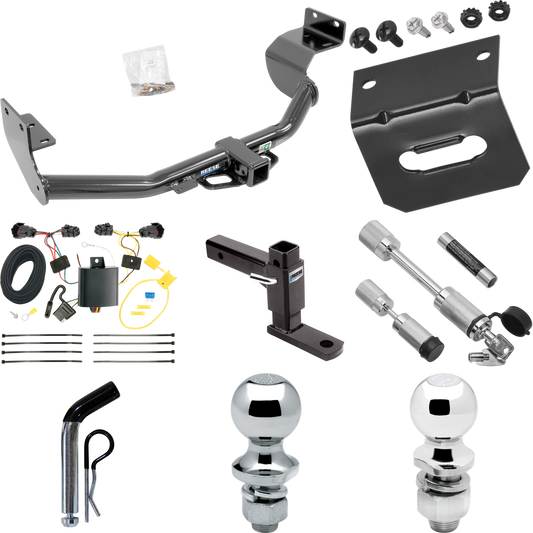 Fits 2014-2015 KIA Sorento Trailer Hitch Tow PKG w/ 4-Flat Wiring Harness + Adjustable Drop Rise Ball Mount + Pin/Clip + 2" Ball + 1-7/8" Ball + Dual Hitch & Coupler Locks (For w/I4 Engine Models) By Reese Towpower